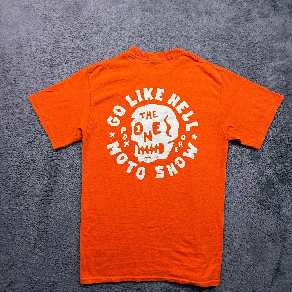 See See Motorcycles Shirt Adult S PDX Go Like Hell Orange Crew Neck Moto Show